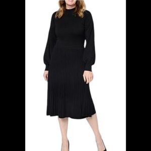 Antthony Women's Mock Neck Sweater Knit Pleated Dress Black - Regular